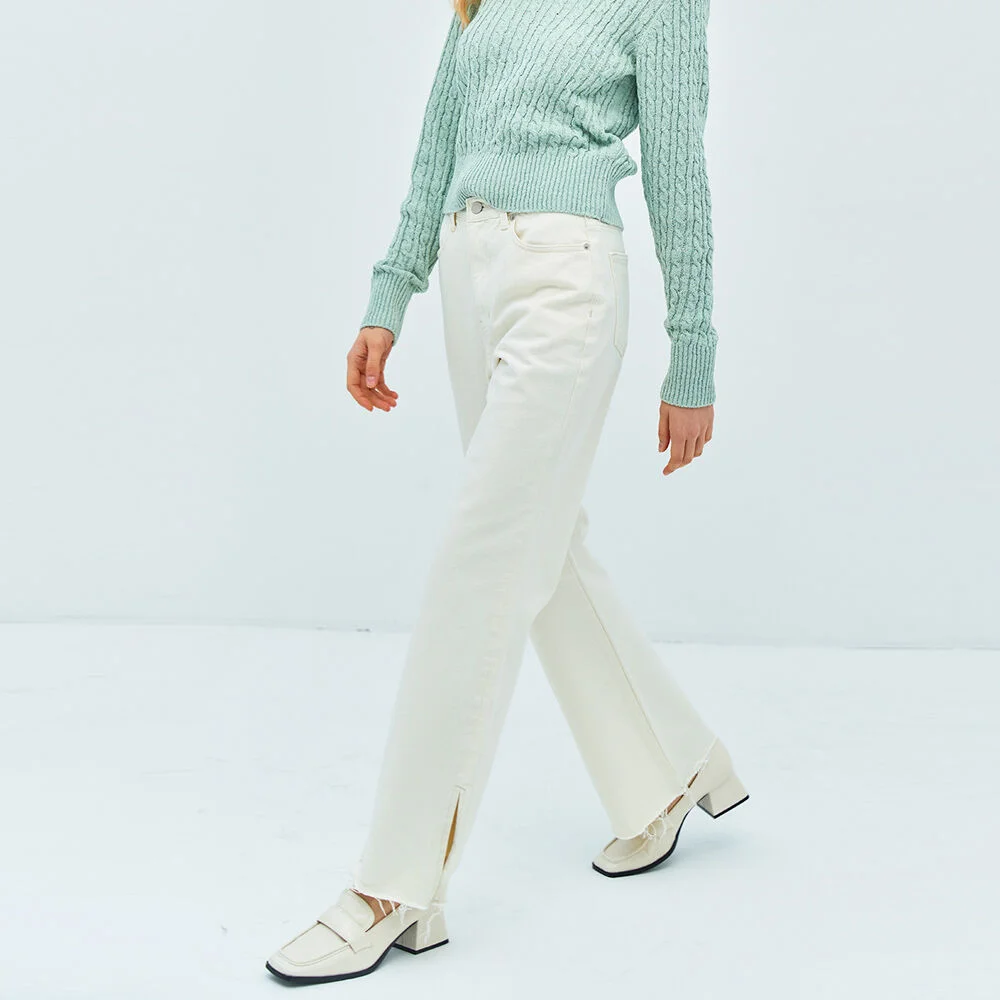 SIDE SLIT DENIM PANTS(cloud ivory)