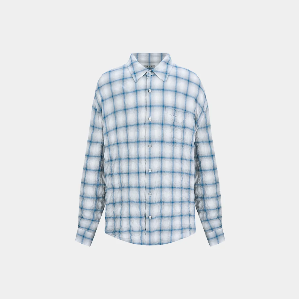(M) YARN DYED WASHER CHECK SHIRT - COOL GRAY