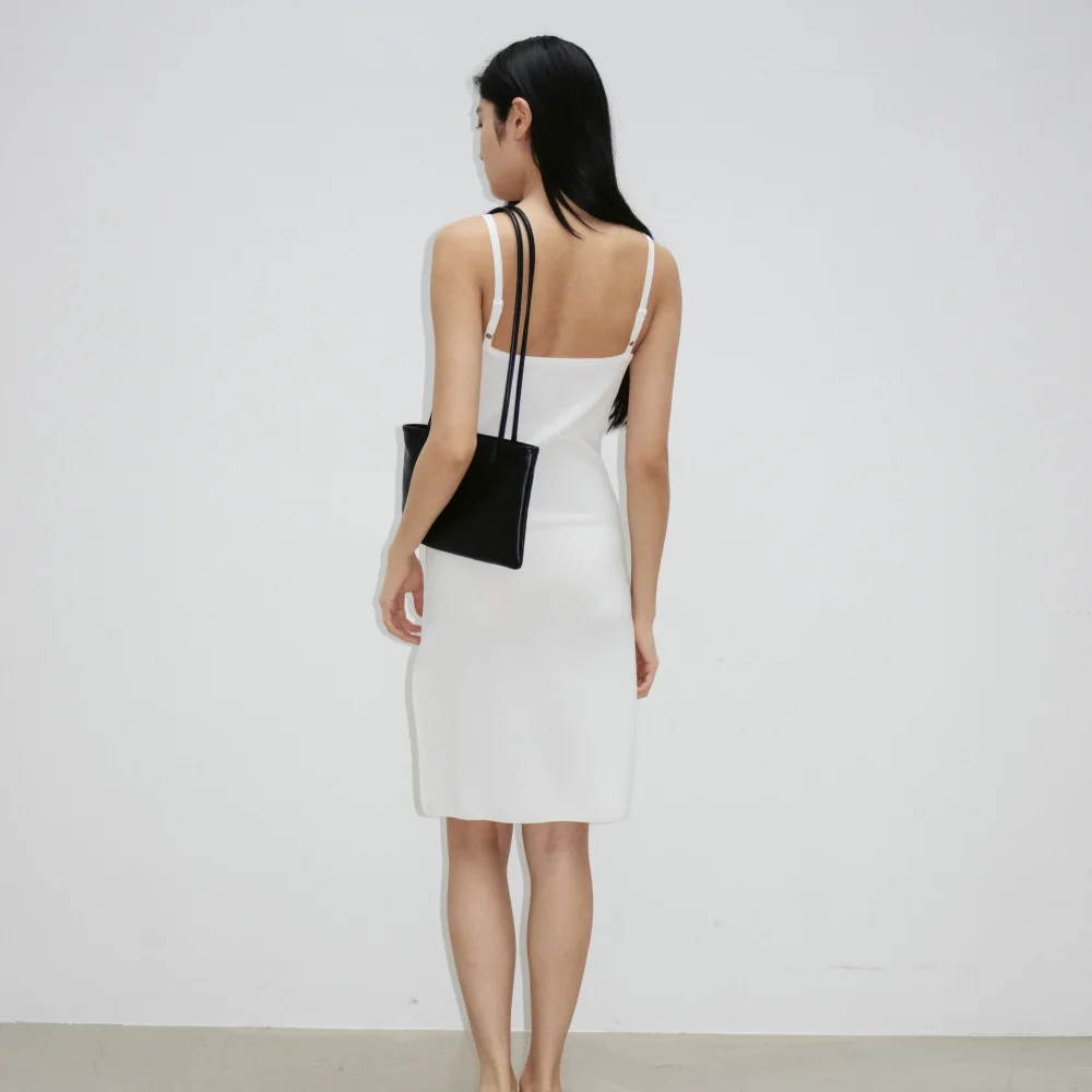 Clean Ribbed Sleeveless Dress (White / Black)