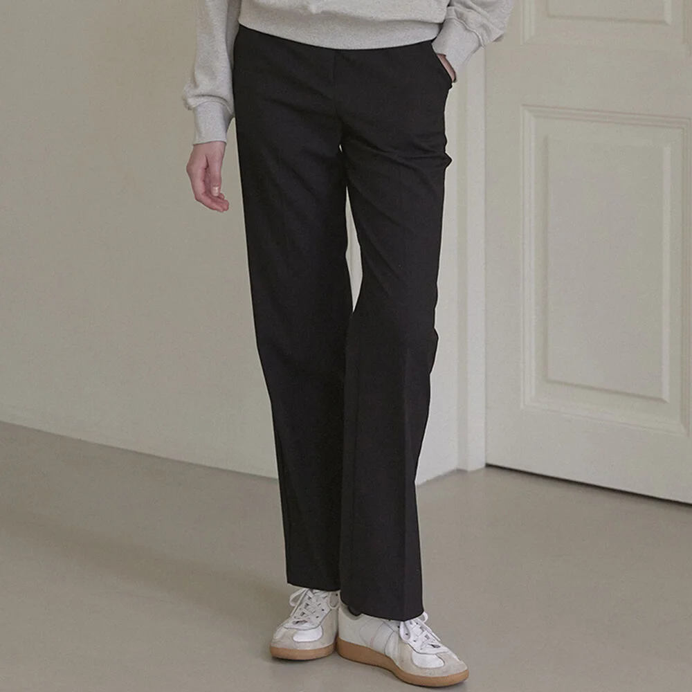 Waist Band Straight Pants - Black