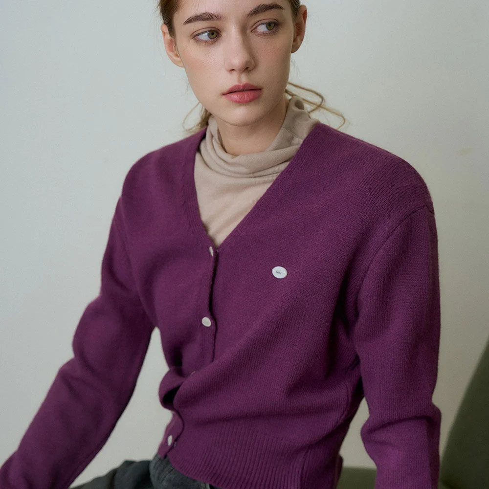 LANUVE SOFT BOUCLE V-NECK KNIT CARDIGAN 5COL_WHITE,NAVY,OLIVE GREEN,DEEP PURPLE,CHARCOAL