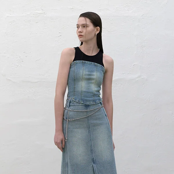 GREYISH BLUE DENIM BUSTIER(VT-0257)