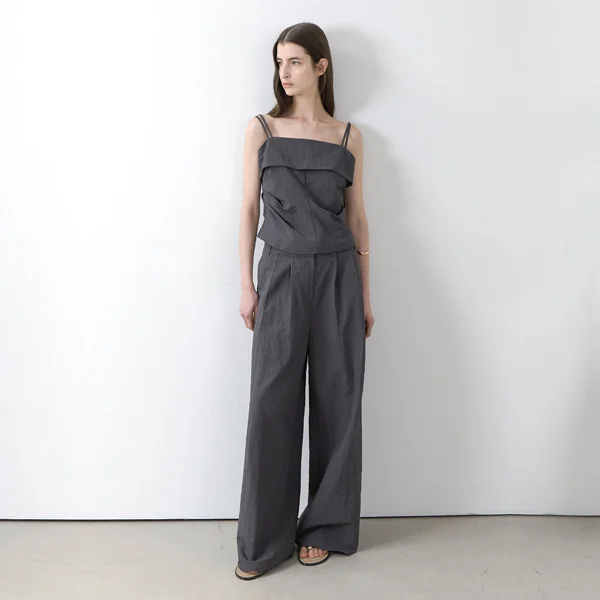 MILA SET-UP FOLDING TUCK WIDE PANTS(PT-5668)_2Colors