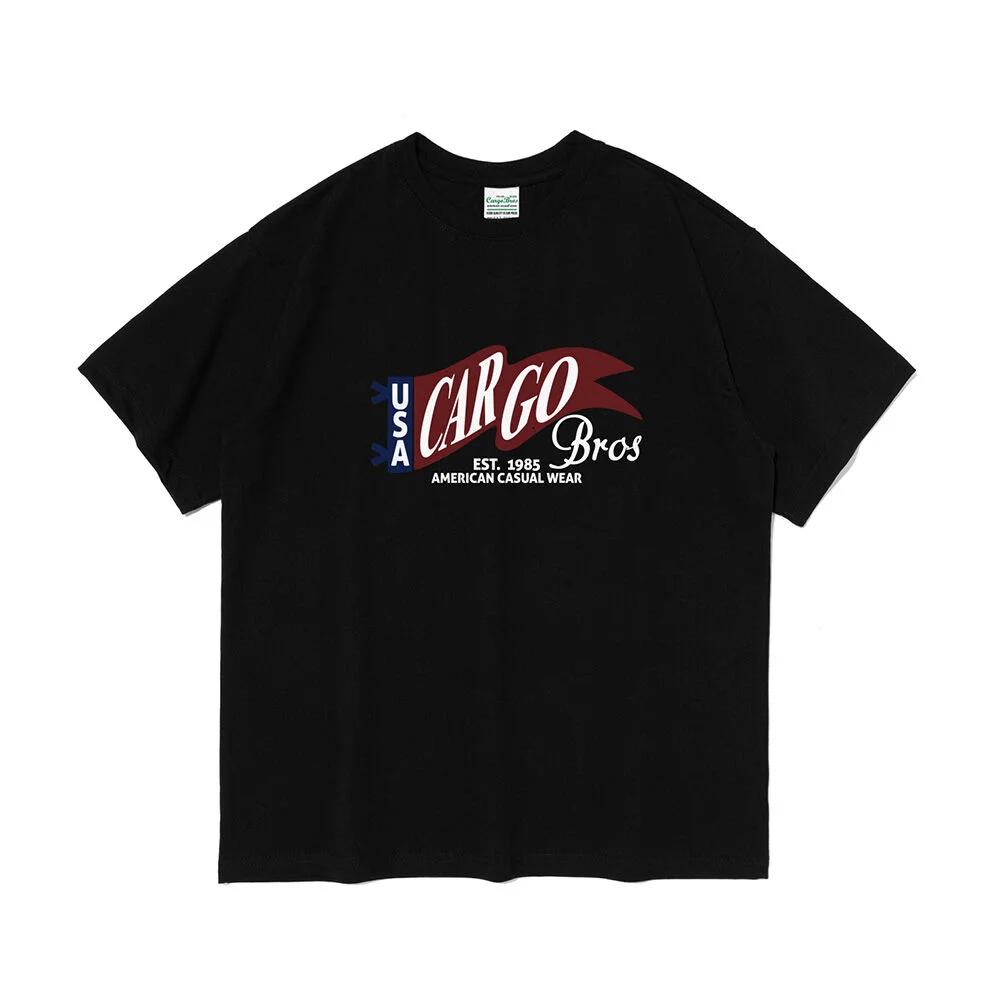 (BIGSIZE) CARGO VINTAGE FLAG SHORT SLEEVE T-SHIRT (BLACK)