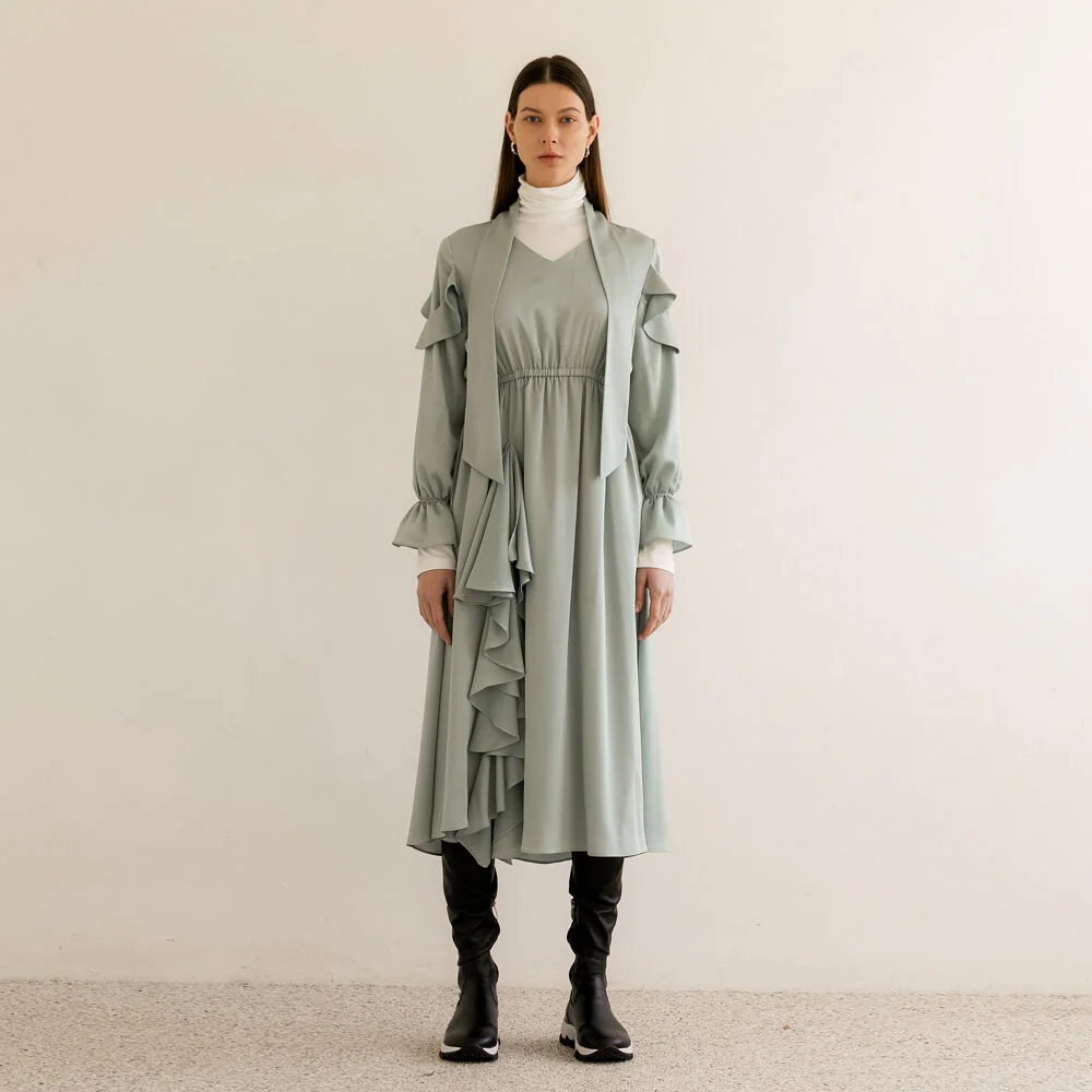 RUFFLE POINT MAXI DRESS - GREEN