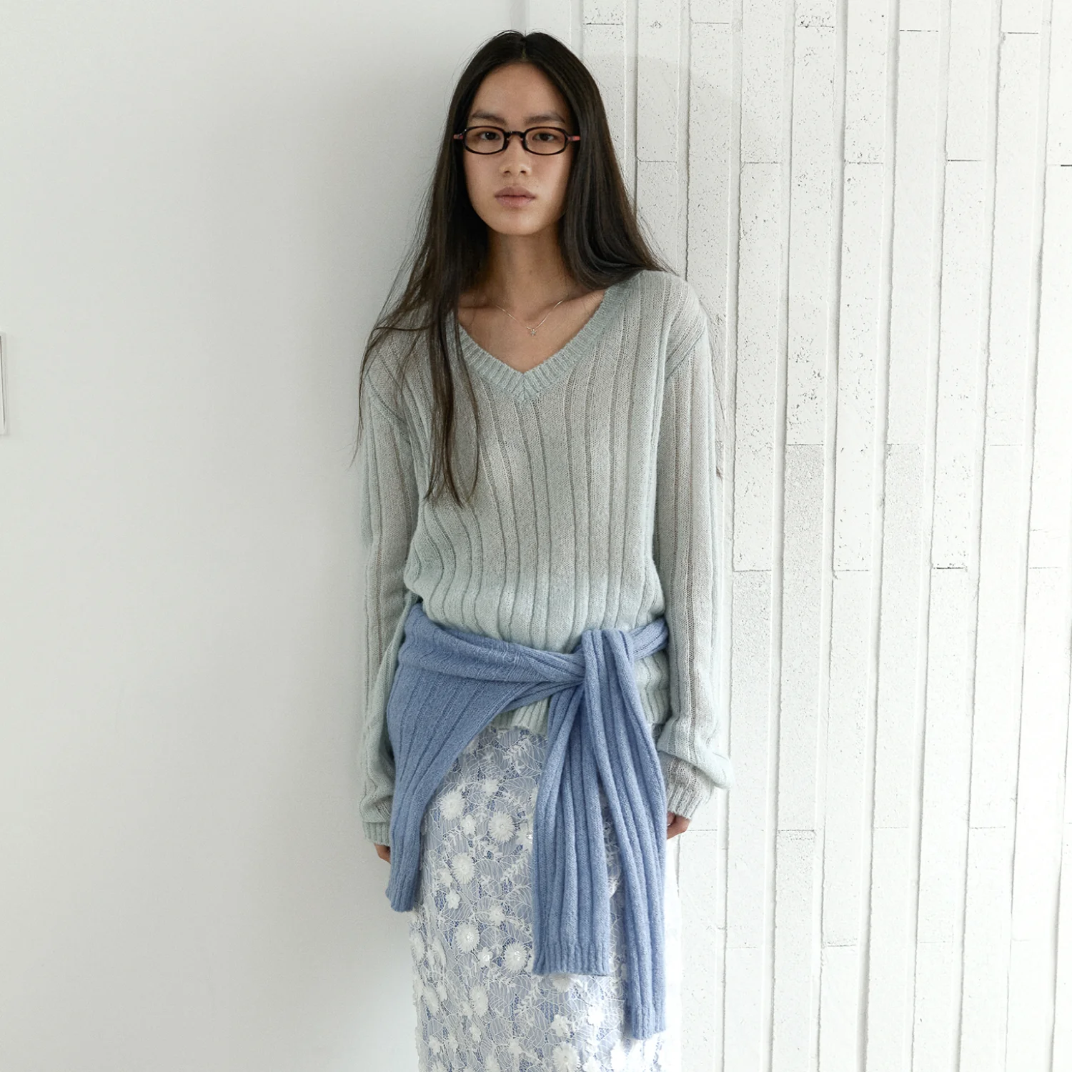 SHEER V-NECK KNIT_MINT