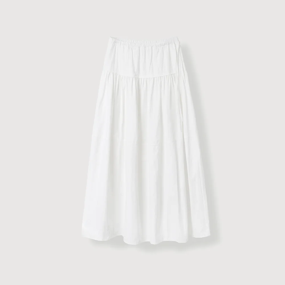(woman) 喇叭 抽褶 Maxi 半身裙_White