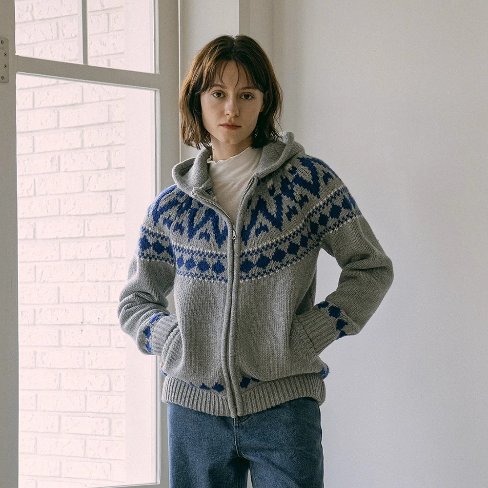 KN4242 Nordic knit hood zip-up_Gray