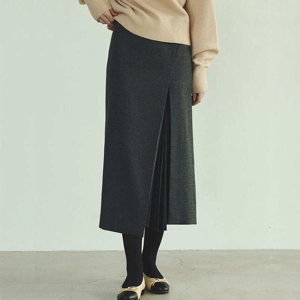 Unbalance Pleats Skirt shadow grey