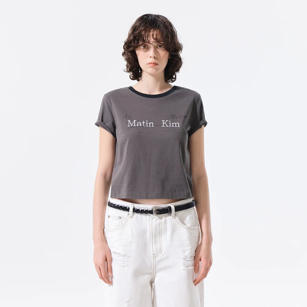 TONAL RIB LOGO CROP TOP IN CHARCOAL