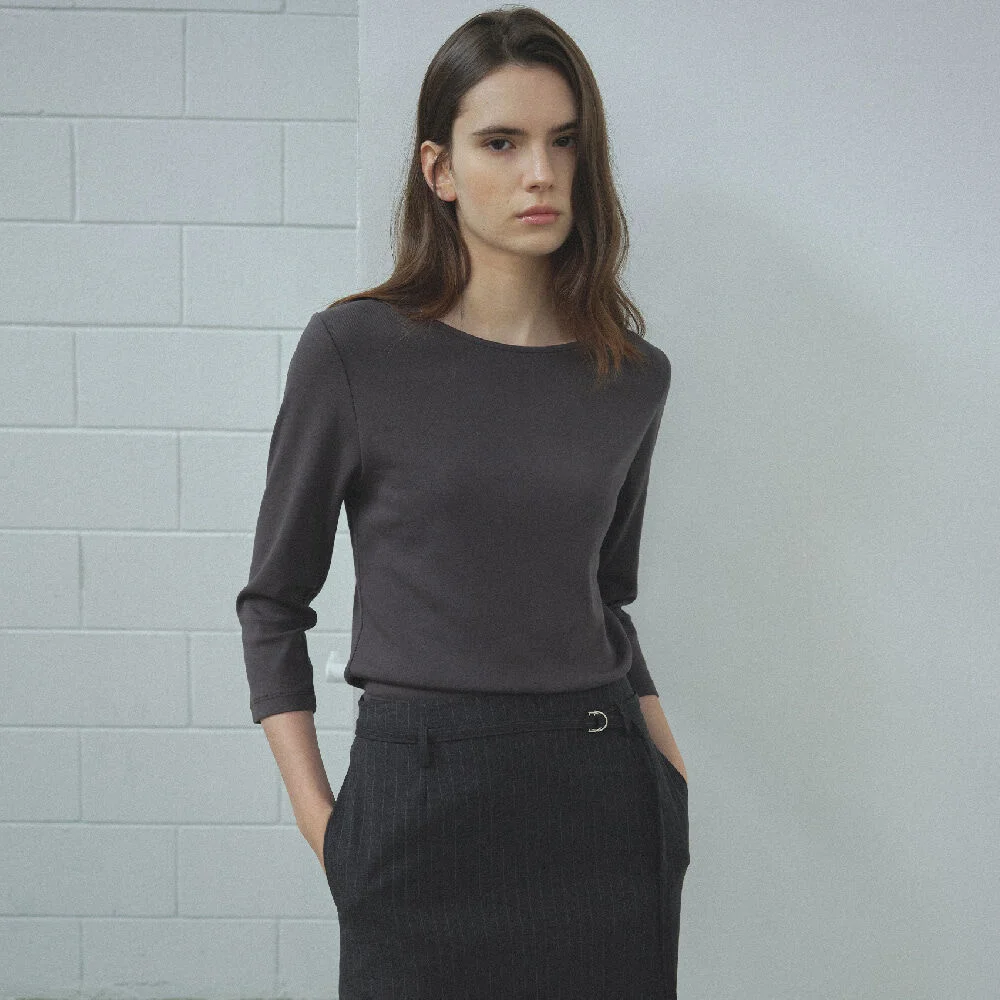 LAYER BOAT NECK TEE _Charcoal