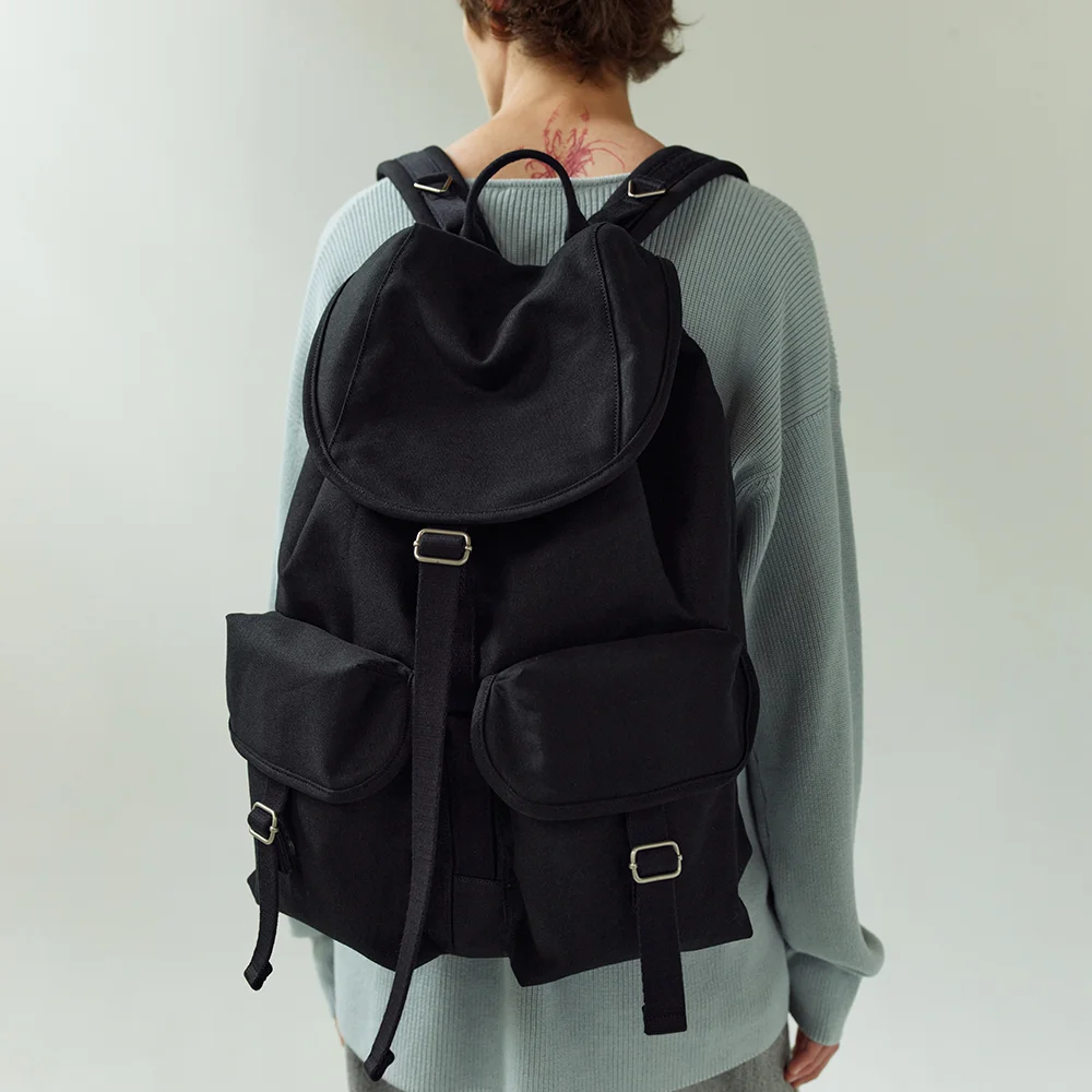 2POCKET COTTON CARGO RUCK SACK (BLACK)