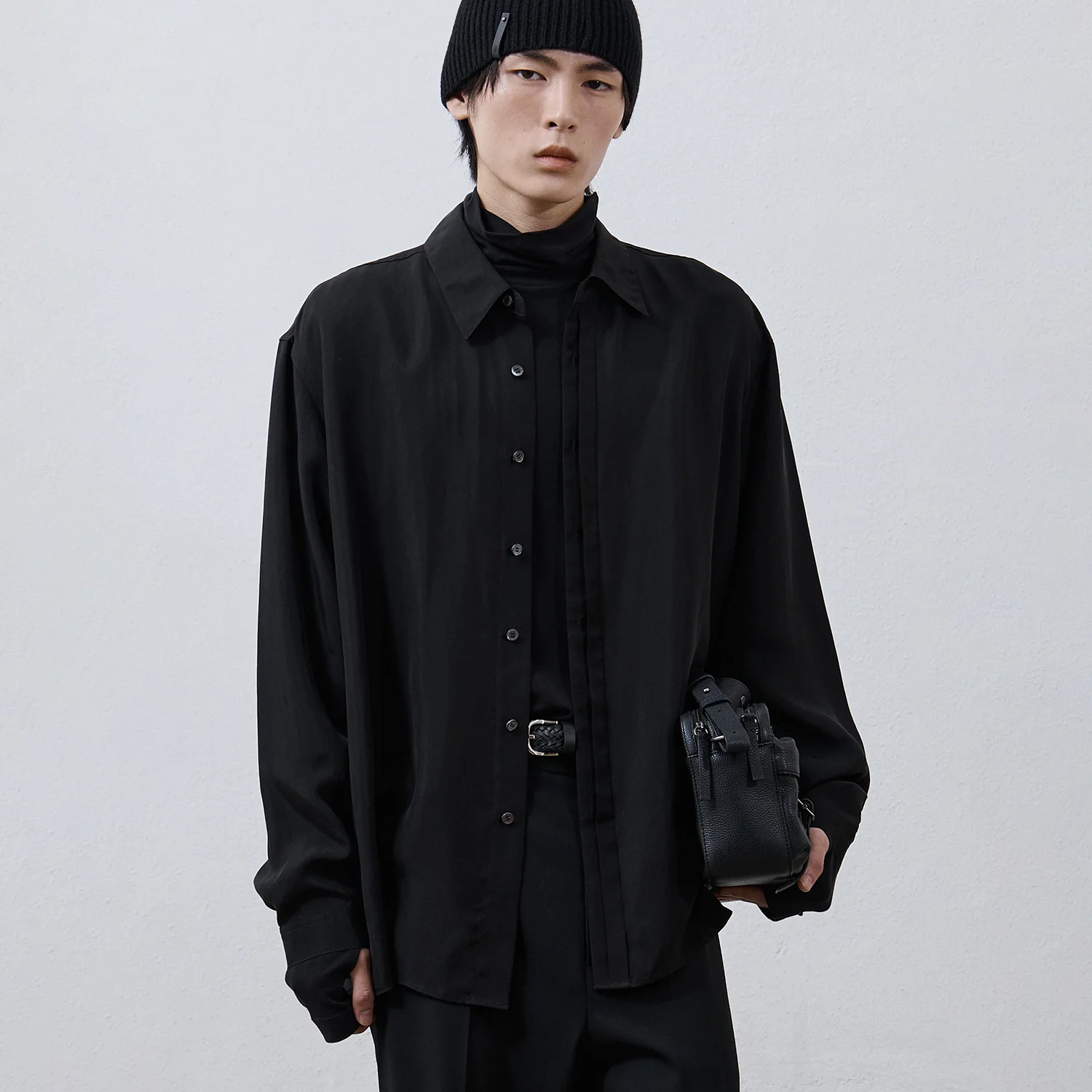 Blind Buttoned Cupro Shirt - Black