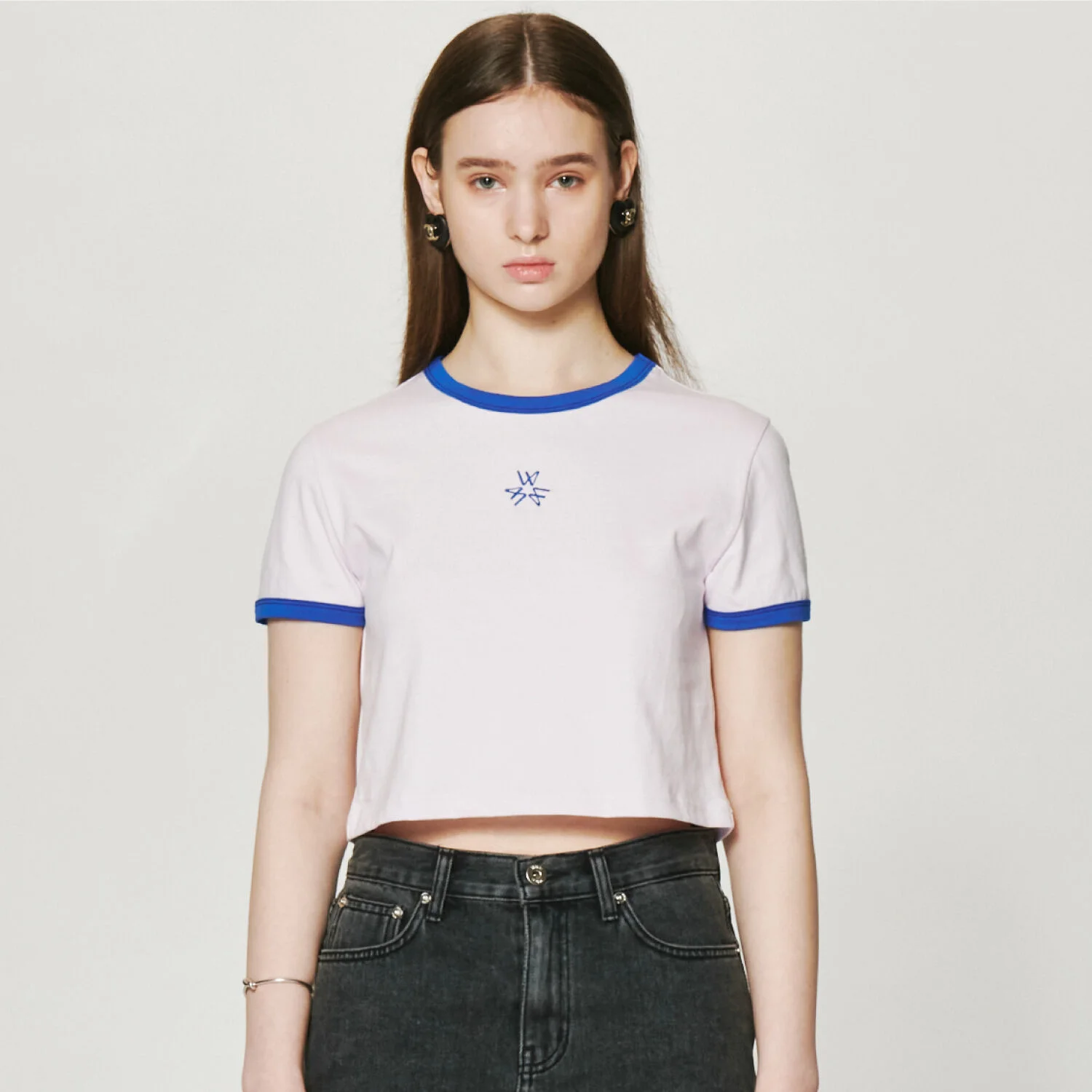 Contrast Cropped T Shirt - Light pink