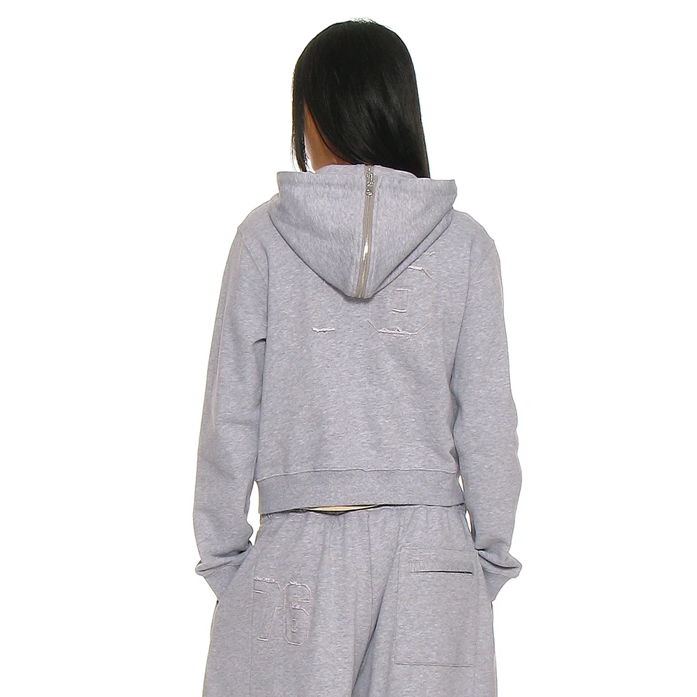 76 APPLIQUE DUAL HOODIE ZIP-UP_MELANGE