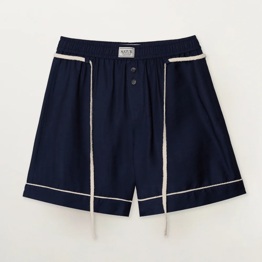 家居服 綁帶款 鬆緊帶 短褲 海軍藍