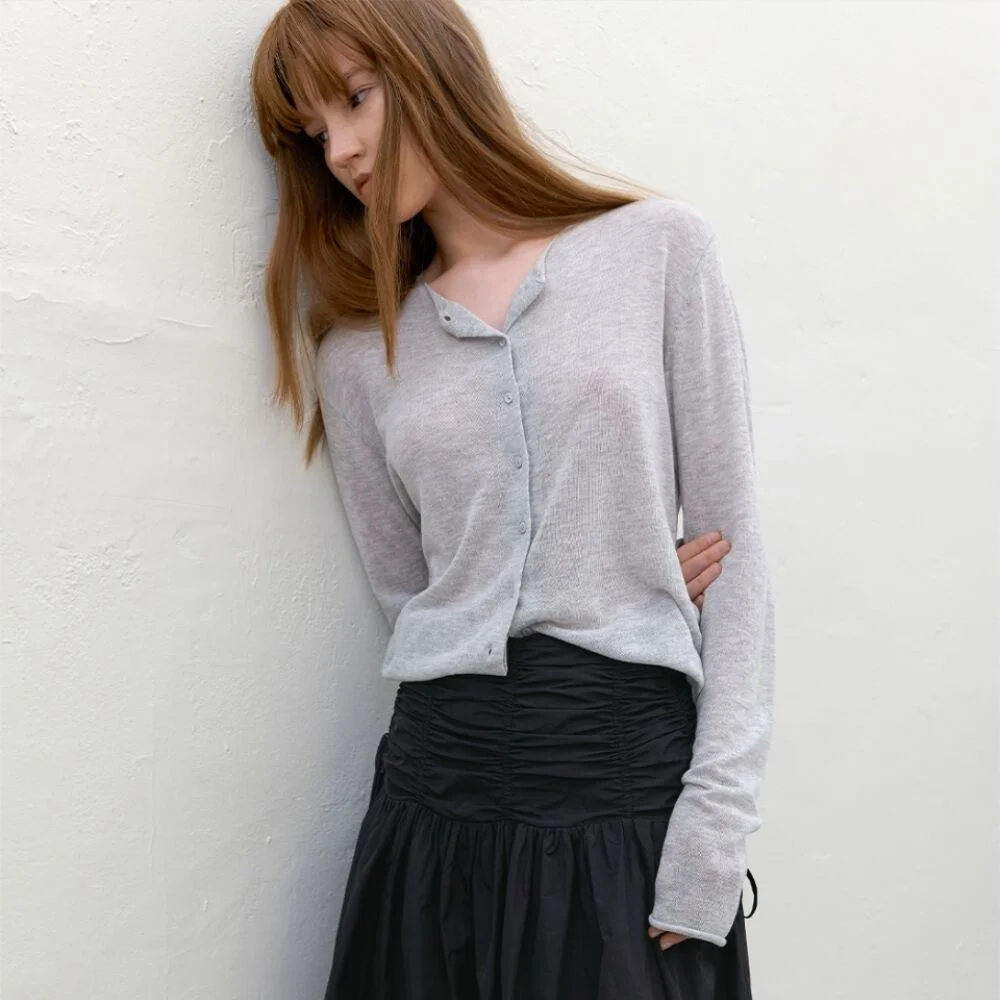 UNBALANCED SHIRRING MIDI SKIRT (SK-5092)