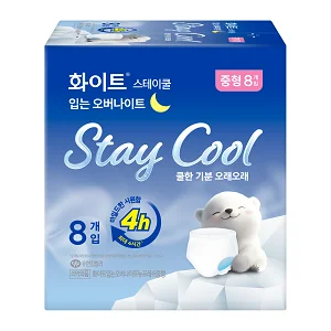 白色Stay Cool褲型夜用衛生巾 中碼8P