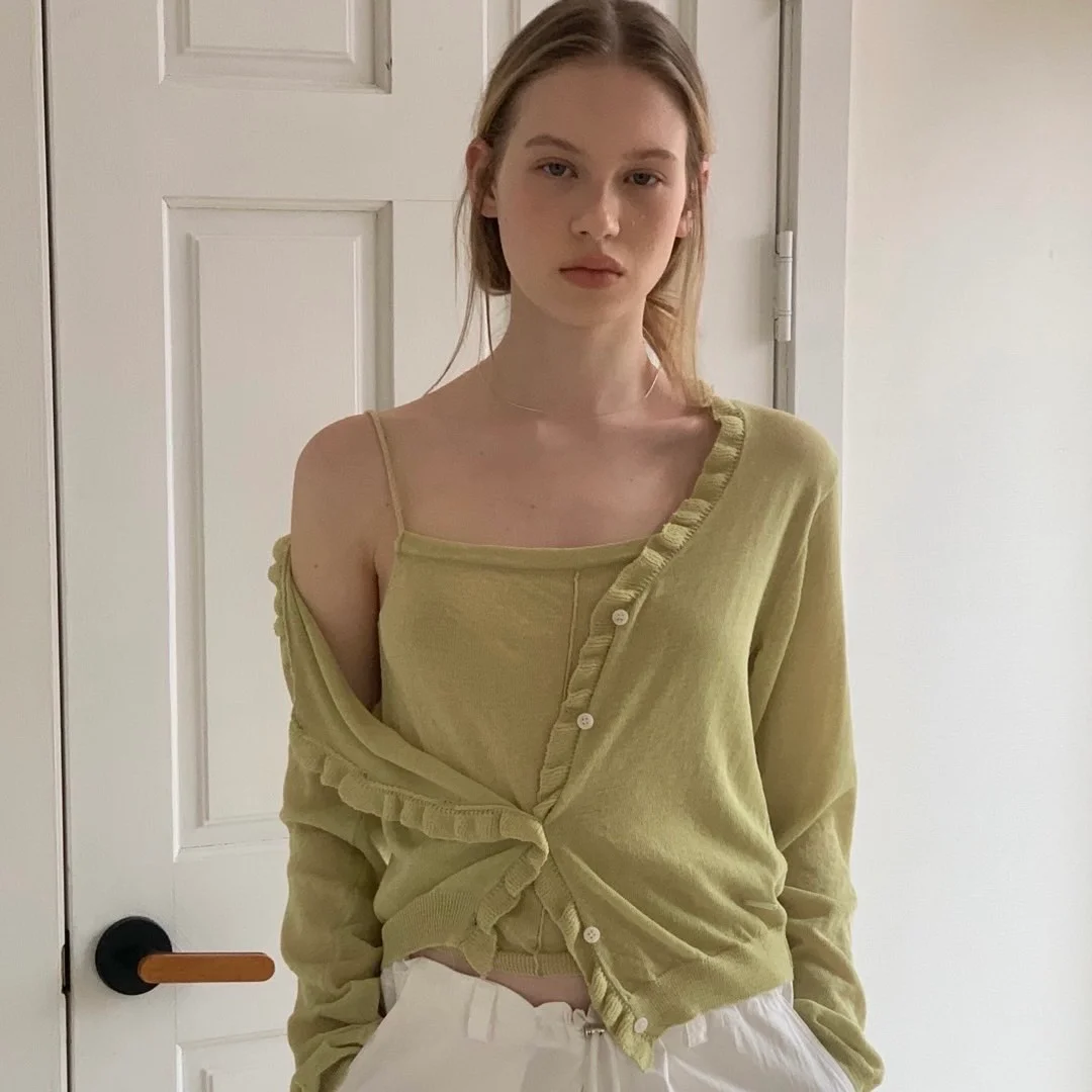 Mew Frill Cardigan Set - Olive