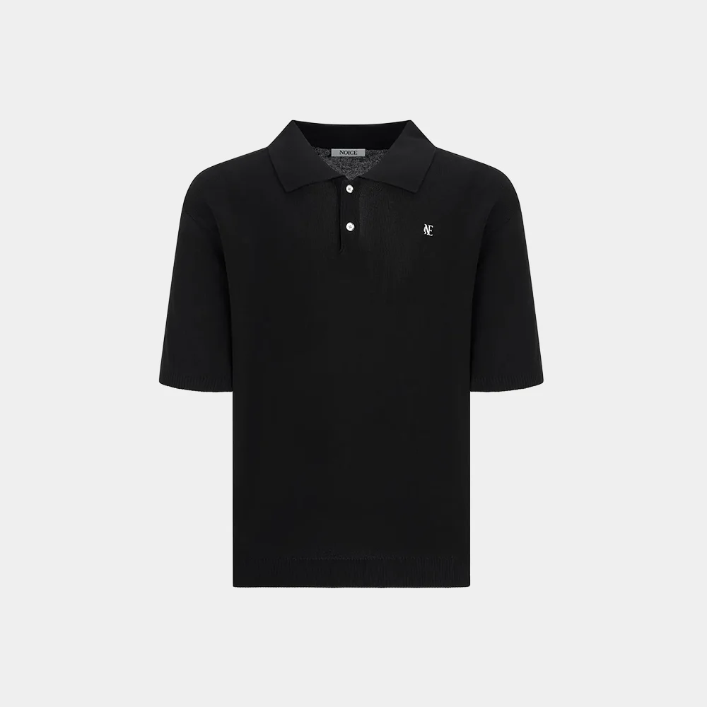 LOGO KNIT POLO SHIRT - BLACK