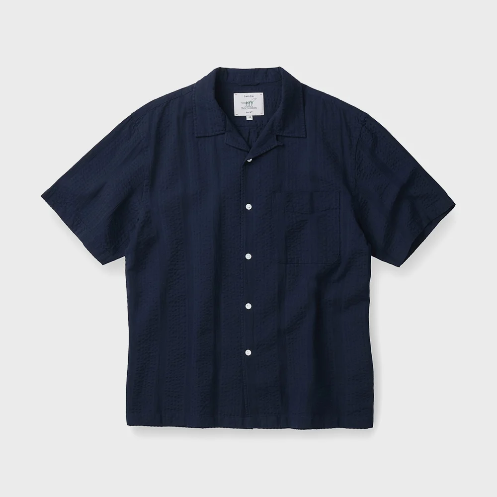 開襟 衣領 泡泡紗 襯衫 (舒適版型) AHSAM26601NYX