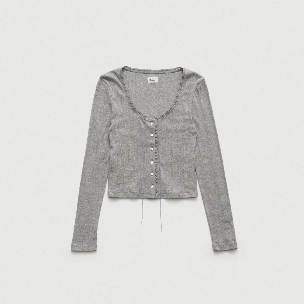 Ravioli Lace-Trim Button-Up Top_Grey