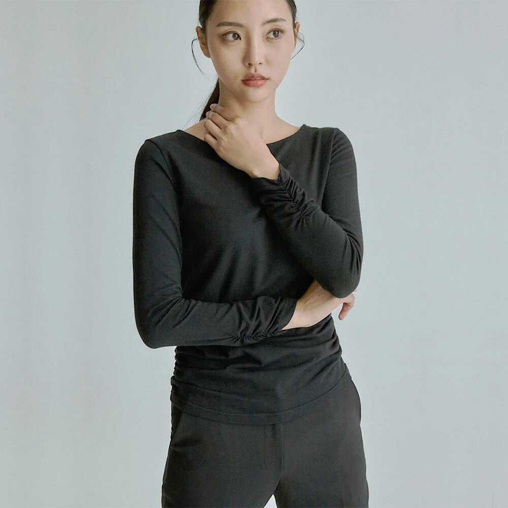 Shirring detail t-shirt _black