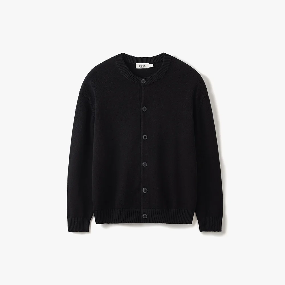 柔軟 基本款 圓領 開襟外套 黑色 COOSCD020BLACK