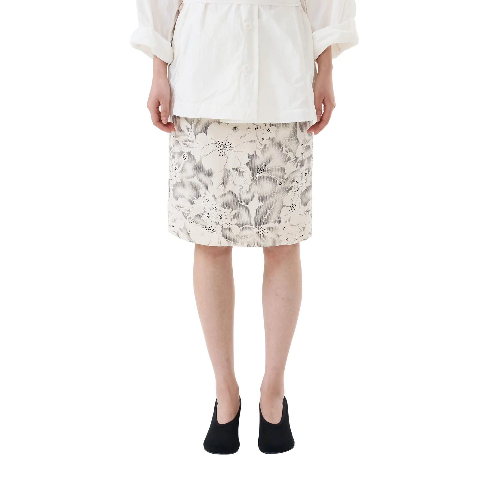 JACQUARD COLUMN MIDI SKIRT (CLOUD)