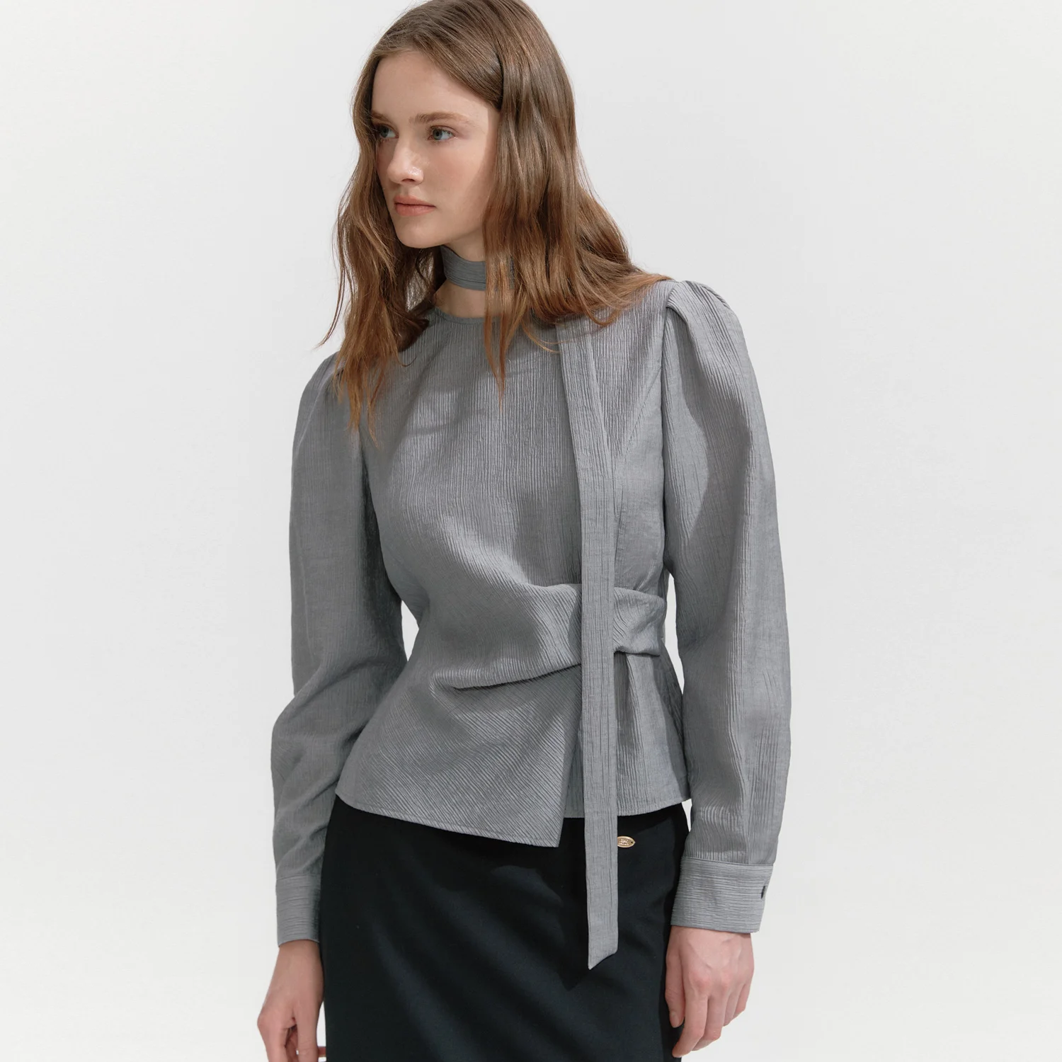 Waist Tuck-decorative Blouse GREY