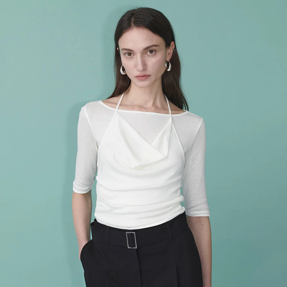 Cowl Halter Layered Jersey Top SW6XE242_3color