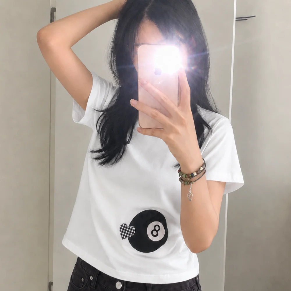 8-Ball Check Heart Point T-shirt Ivory