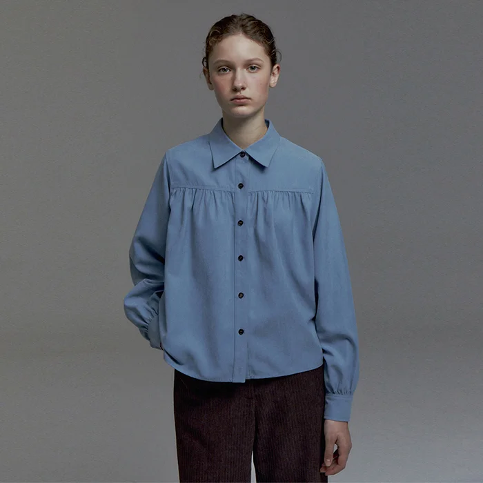 Soft Shirred Blouse(Blue)
