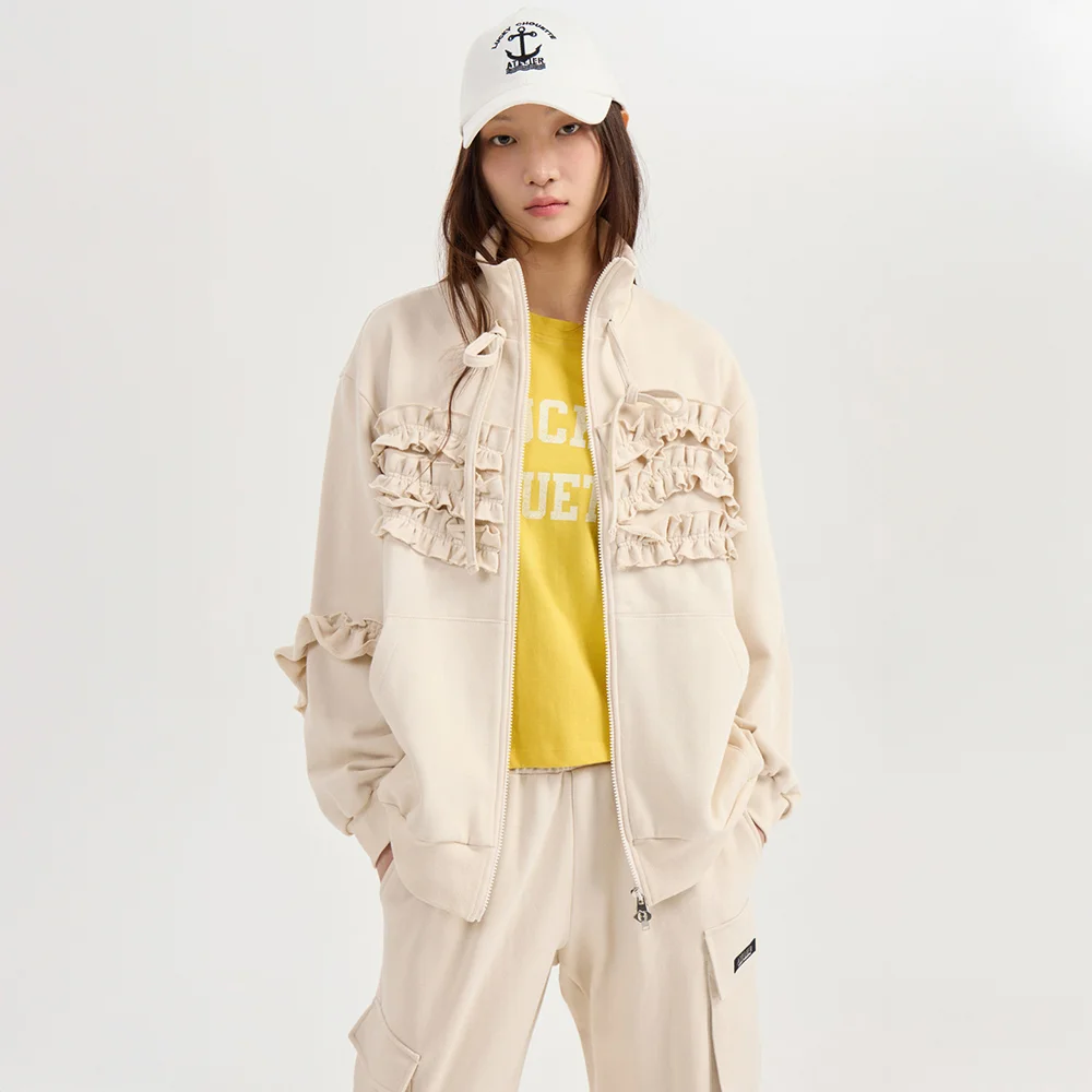 Jersey Frill Zip-up Jumper (light beige) LFUAM26810BEL