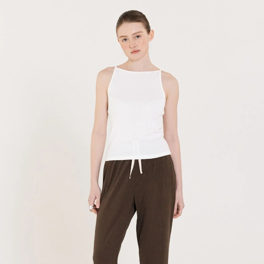 Ribbed Boat neck sleeveless 白色