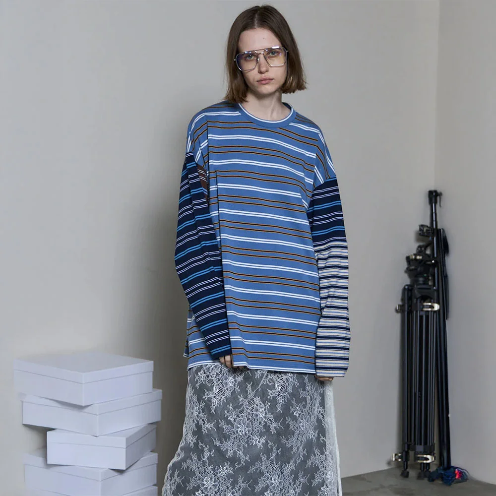 MULTI STRIPE LONG SLEEVE T-SHIRT (BLU)