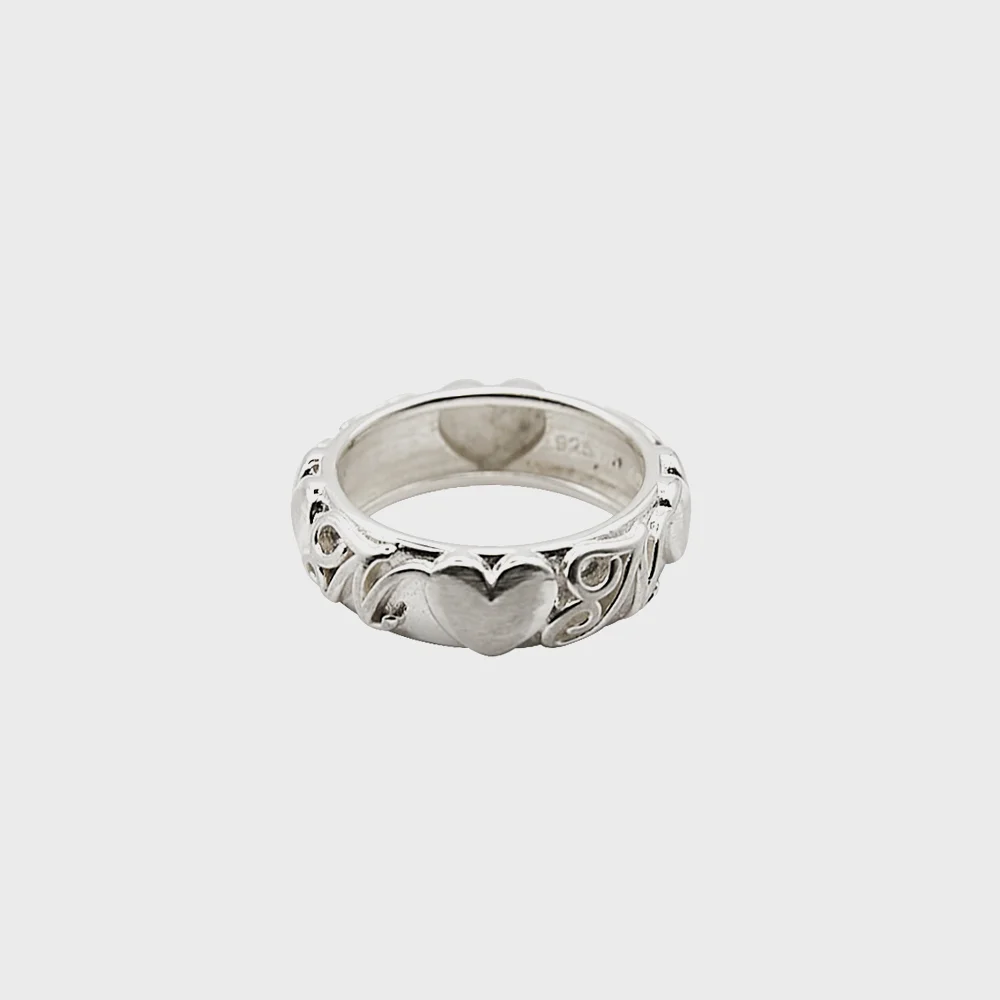 heart logo wide ring-silver