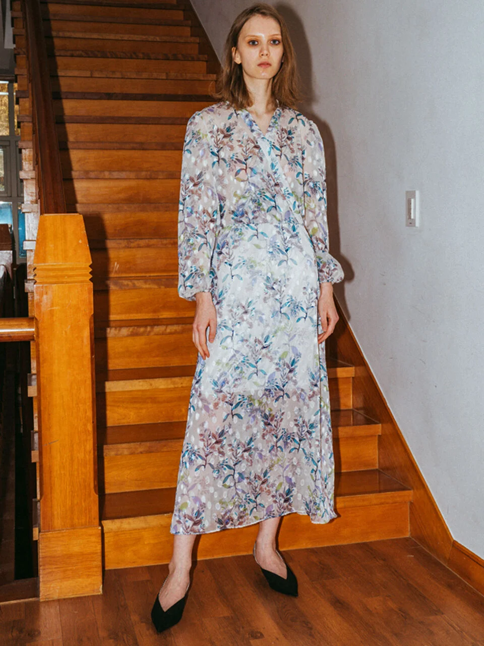 White Flower Jacquard Dress