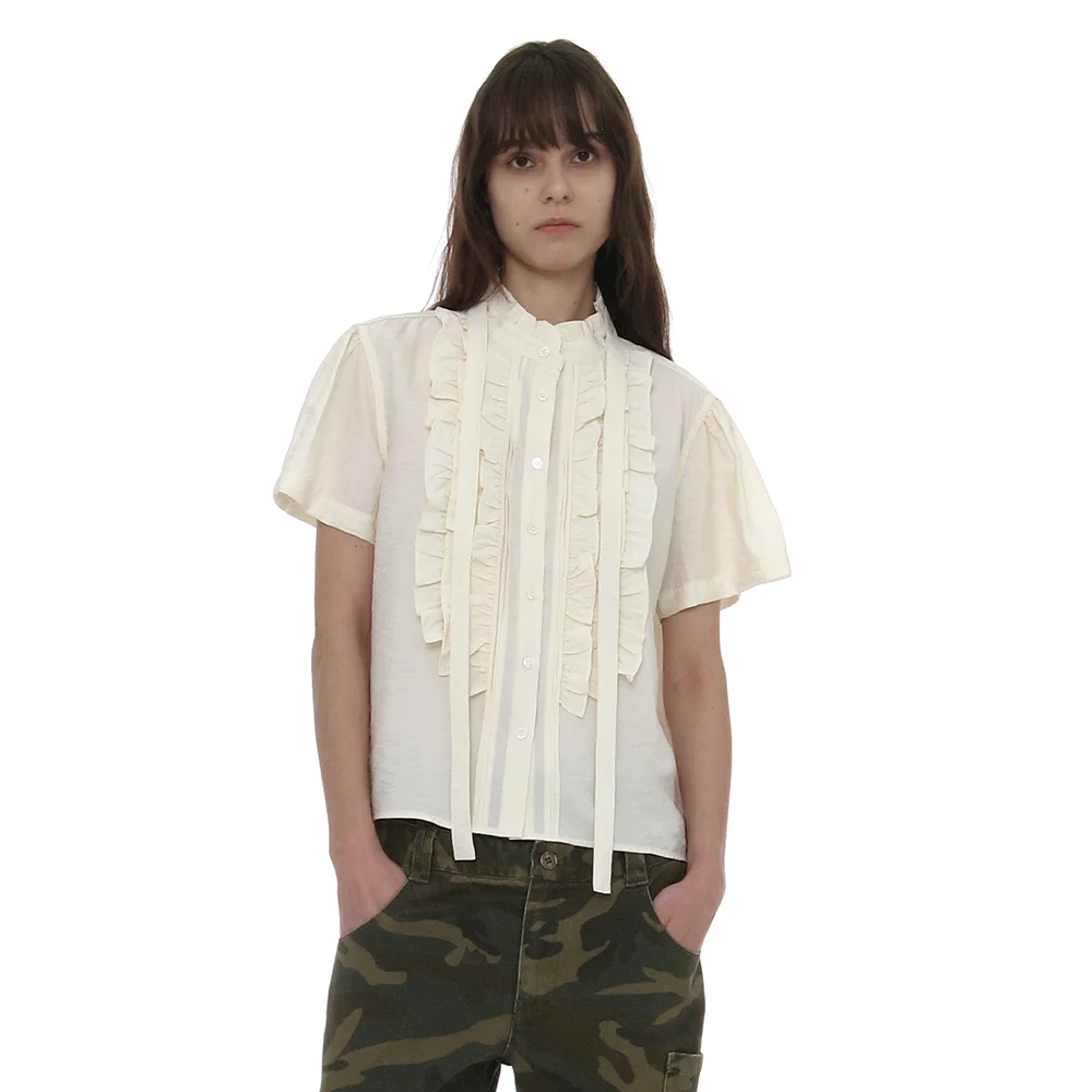 SCARF RUFFLE PINTUCK BLOUSE_IVORY
