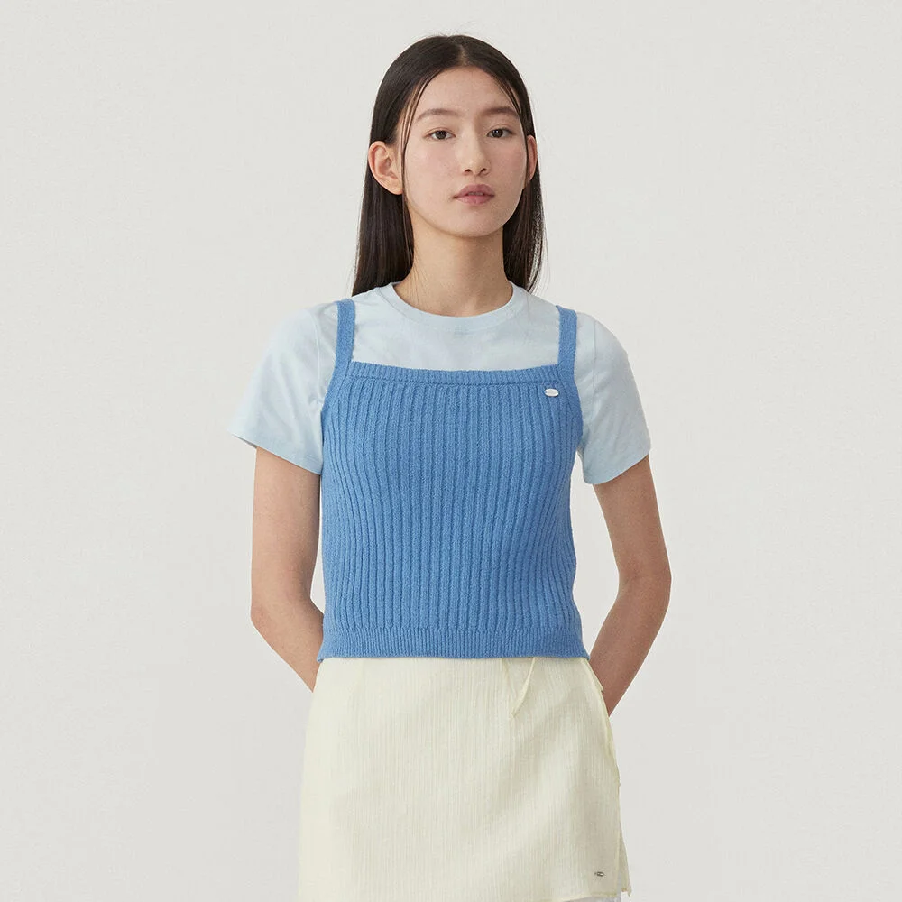 女裝 羅紋 無袖 針織衫 Blue