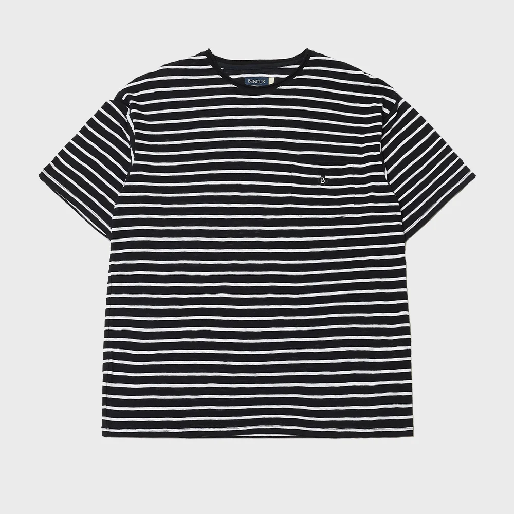ROLL NECK STRIPE T-SHIRTS -NAVY