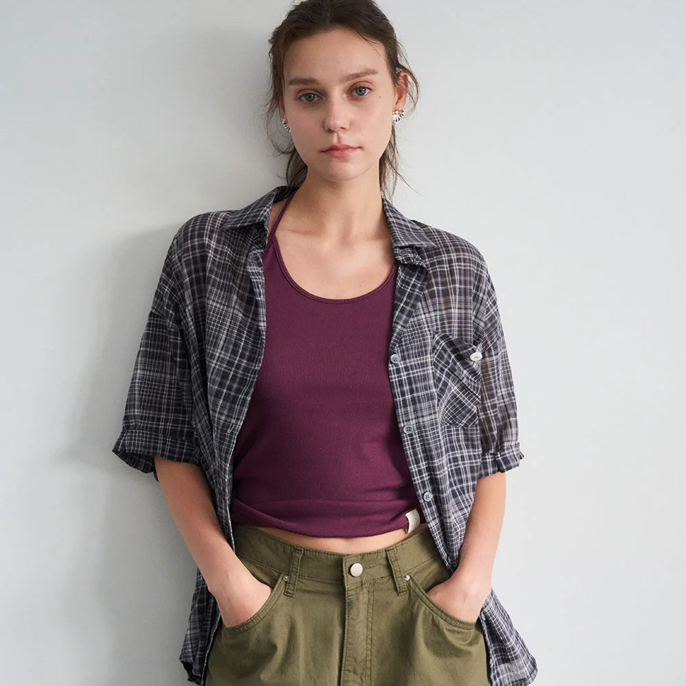 ADELLE CHECK ROLL-UP HALF SHIRT 2COL_NAVY