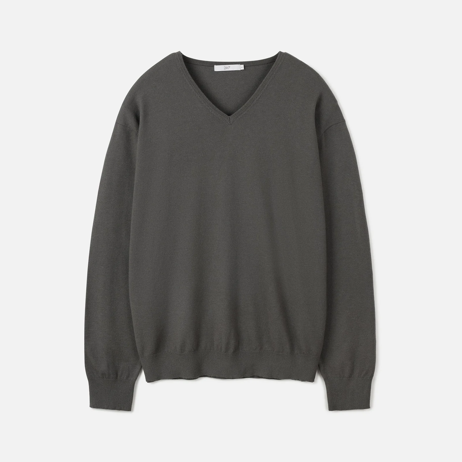FINE RIBBED V-NECK 12GG KNIT KHAKI (247)