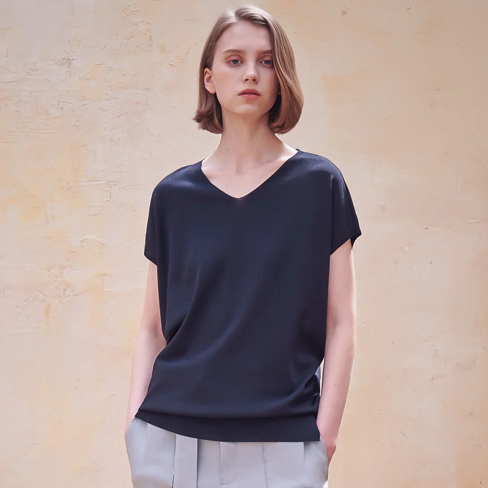 V Neck Sleeveless Knit_Black