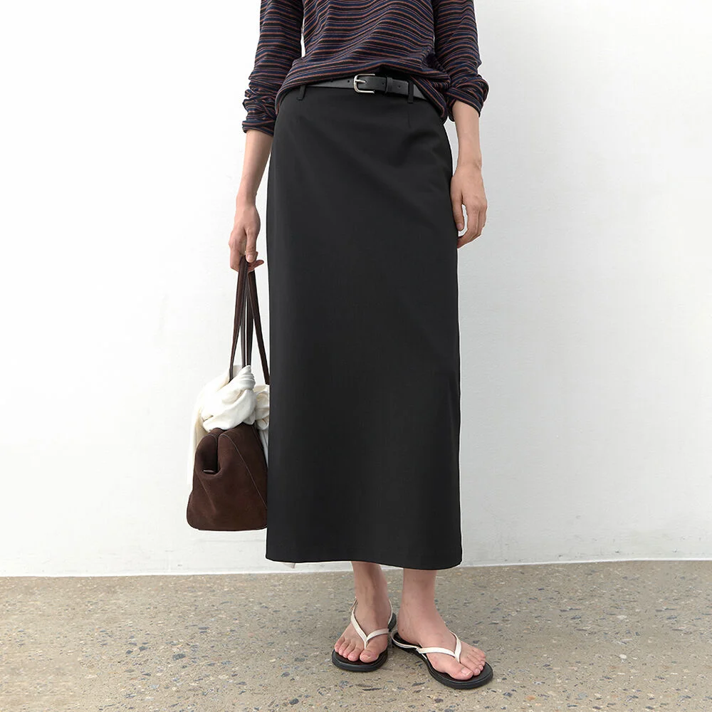 (SK-5118)BELTED H-LINE MONO LONG SKIRT S