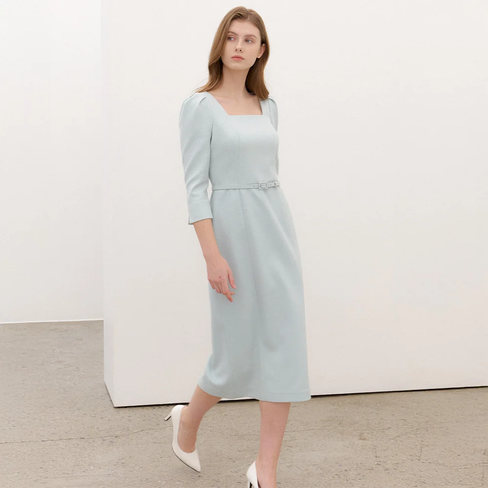 Tweed Square-Neck Slim Dress / Mint