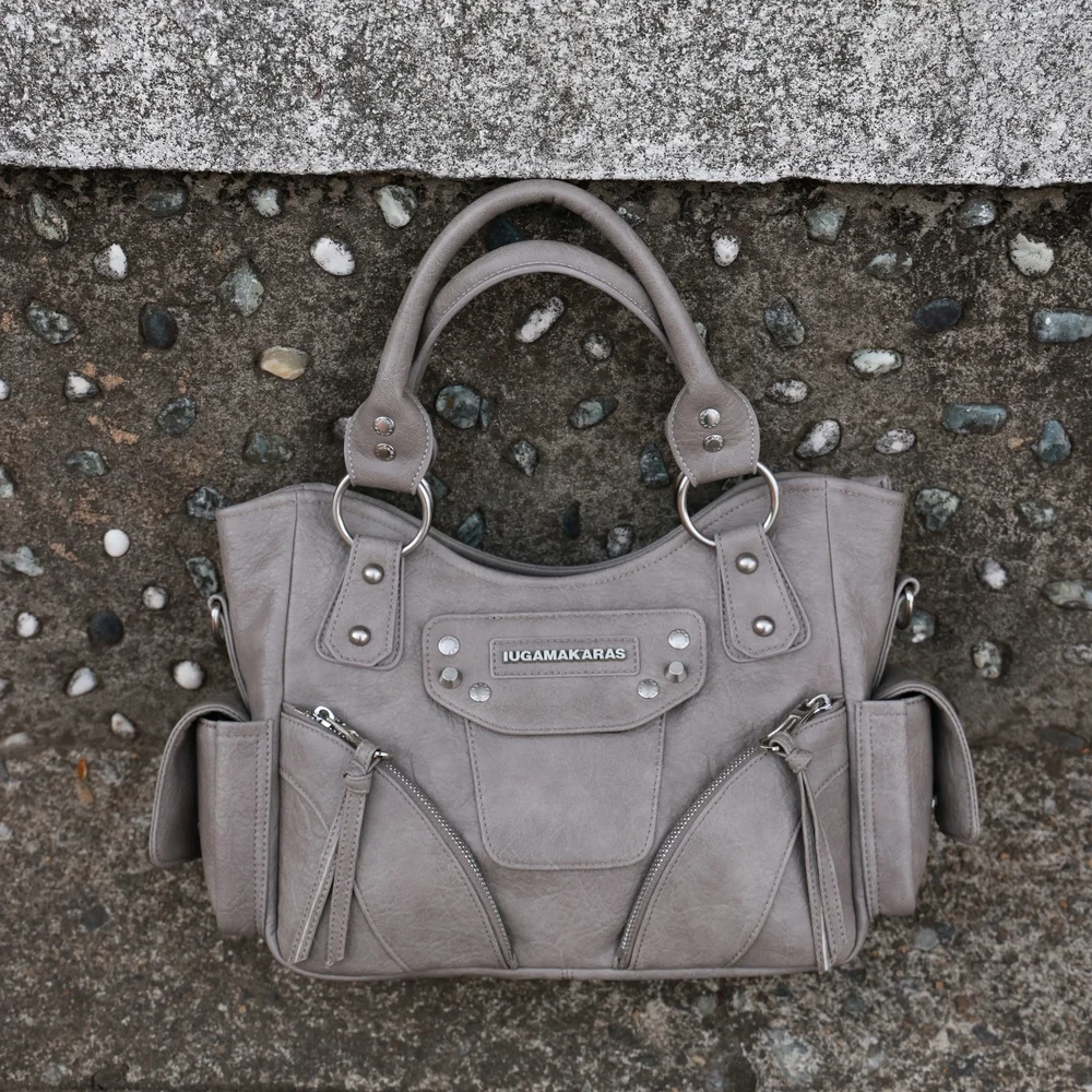 Studded Leather Mini Shoulder Bag (Greige)