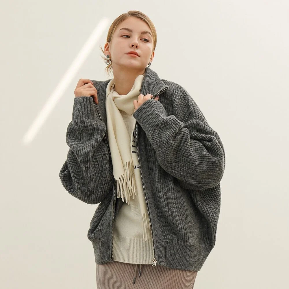 Heavy Wool Zip-up Knit _Grey