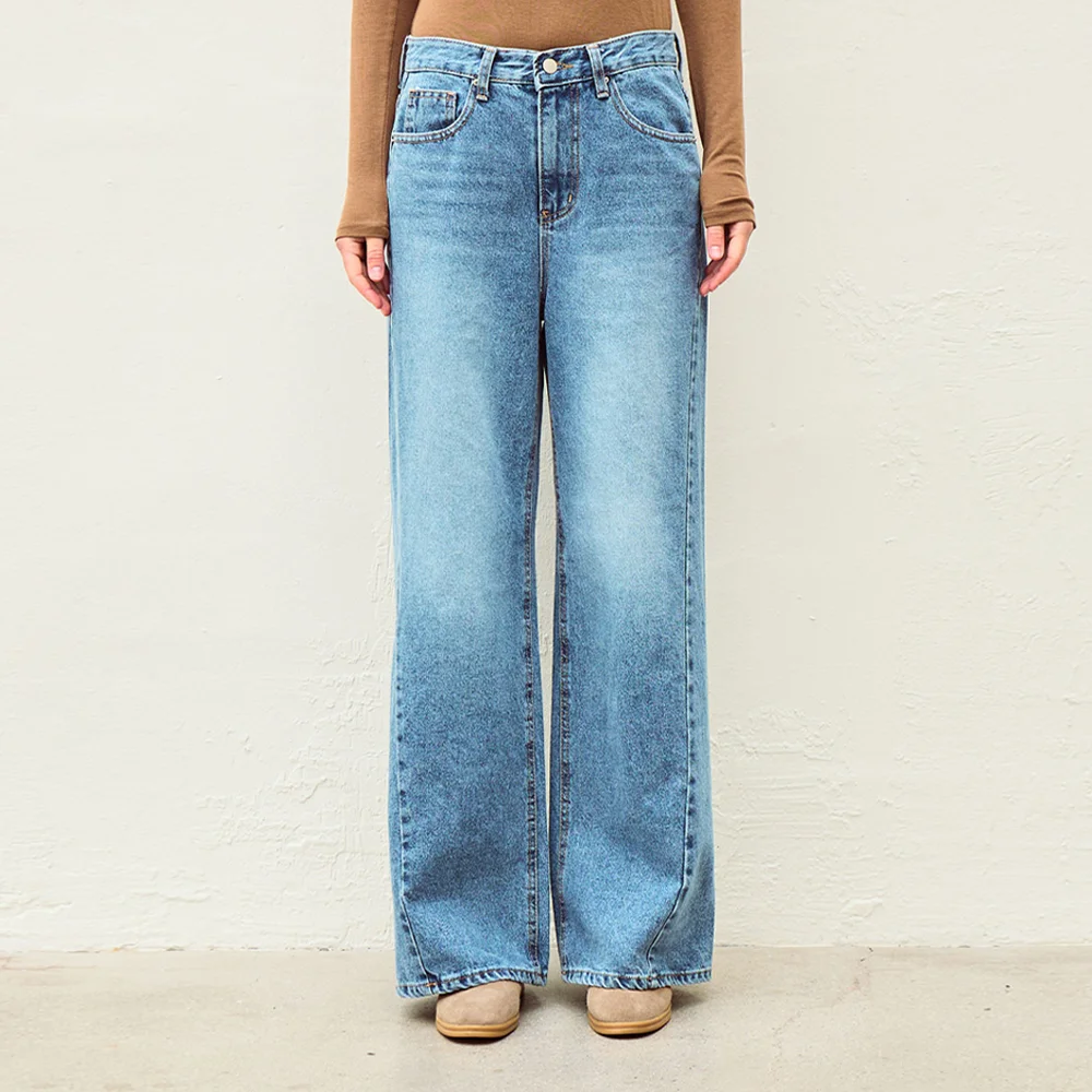 Easy flow denim pants - Mid blue