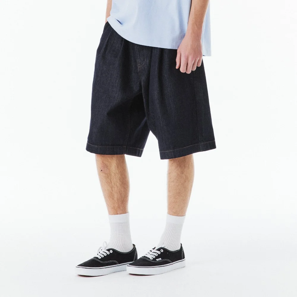 DENIM TWO TUCK HALF TROUSERS - INDIGO (P262UDP435)